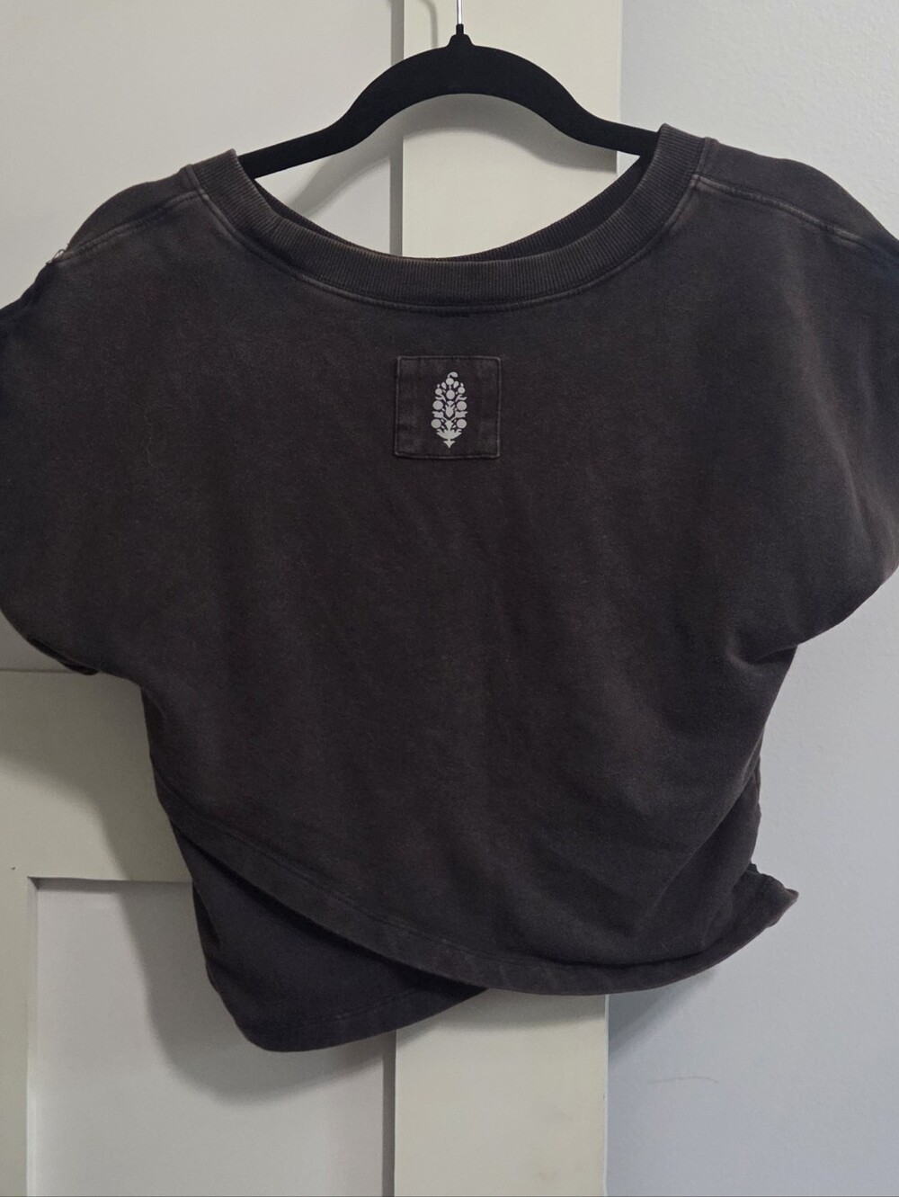Free People Movement Black Cropped Overlay Tee - Casual Short Sleeve Top - Picture 6 of 9